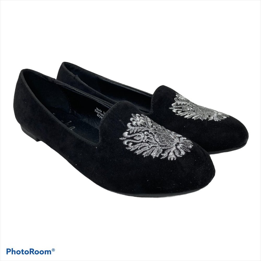 Barbo Black Embroidered Ballet Flats Crystal 6